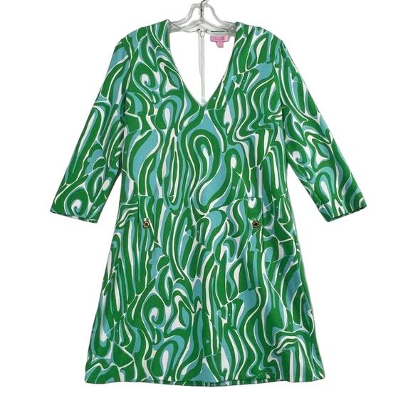 Lilly Pulitzer Charlena Resort White Finders Keepers Shift Dress Green Blue - Picture 1 of 13